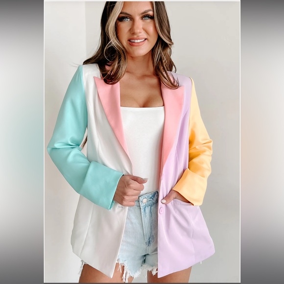 BiBi Jackets & Blazers - Pastel Colorblock Blazer